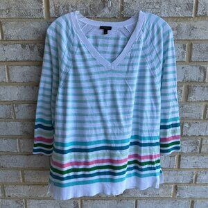 Talbots 3/4 Sleeve V-Neck Striped Sweater Women's Size L.